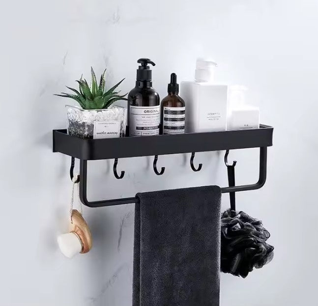 Aluminum Bathroom Wall Shelf – Wall-Mounted Storage Rack with No-Drill Option