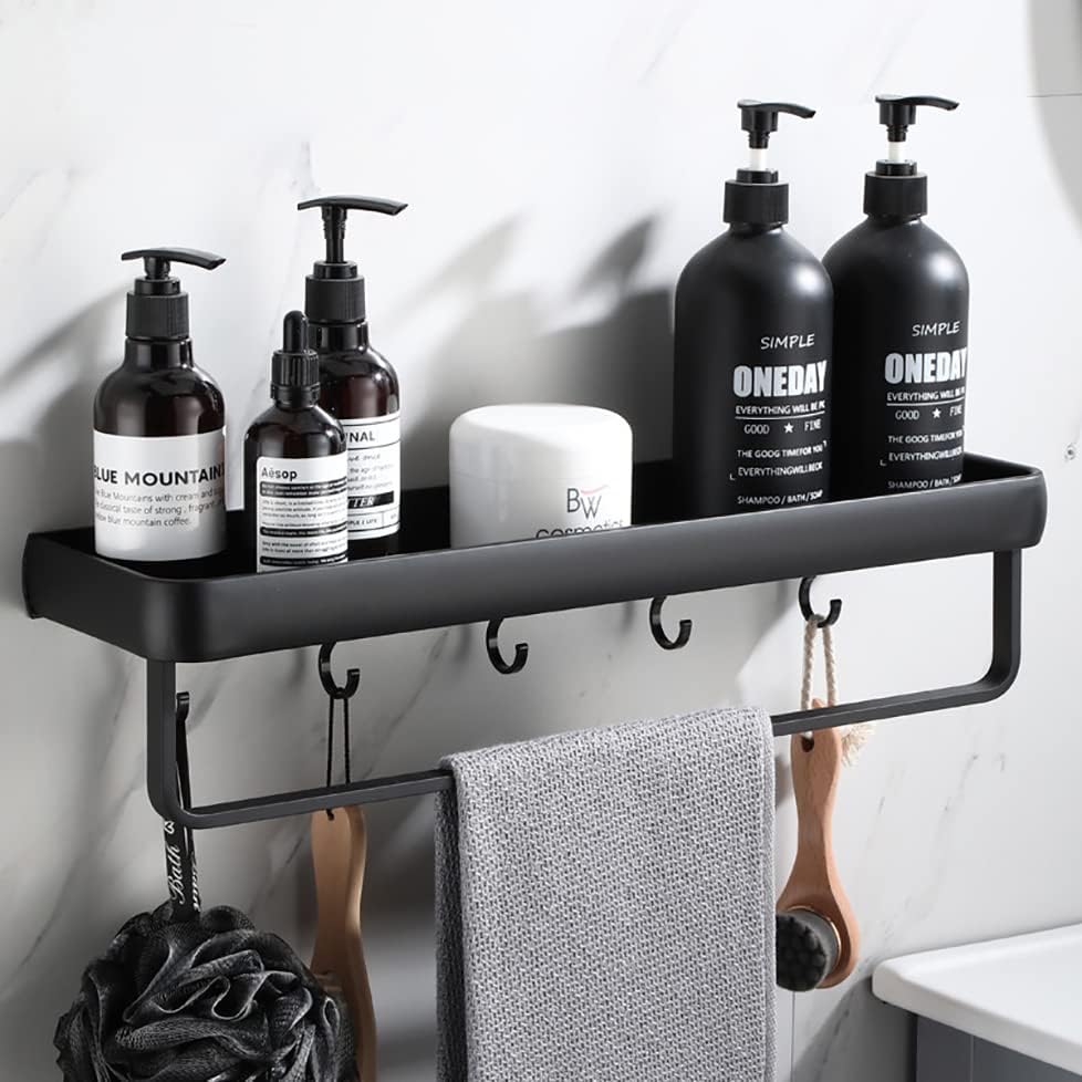 Aluminum Bathroom Wall Shelf – Wall-Mounted Storage Rack with No-Drill Option