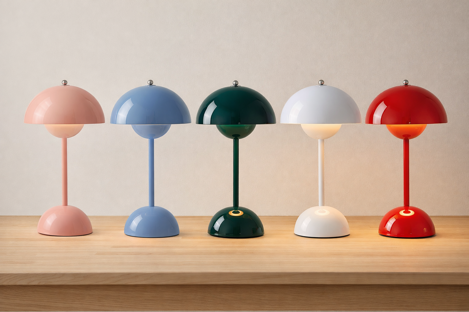 Scandinavian Mushroom Flower Table Lamp with Wooden Base