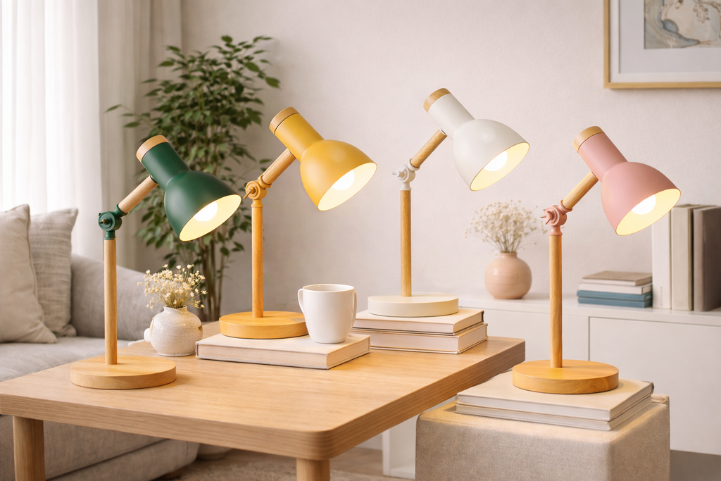 Wooden Table Lamp with LED Bulb and Dimmer