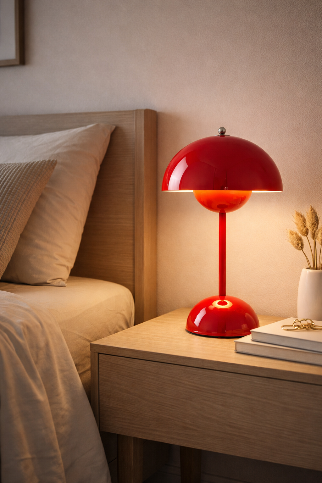 Scandinavian Mushroom Flower Table Lamp with Wooden Base