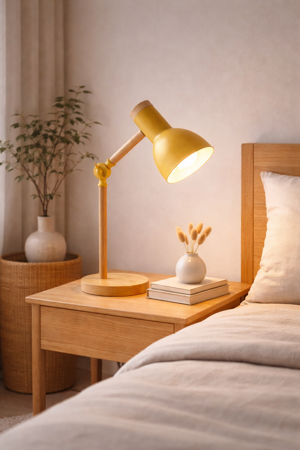 Wooden Table Lamp with LED Bulb and Dimmer