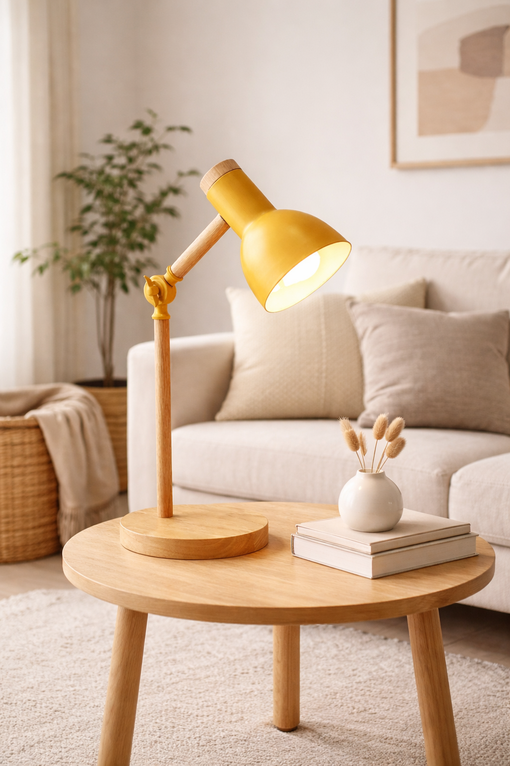 Wooden Table Lamp with LED Bulb and Dimmer