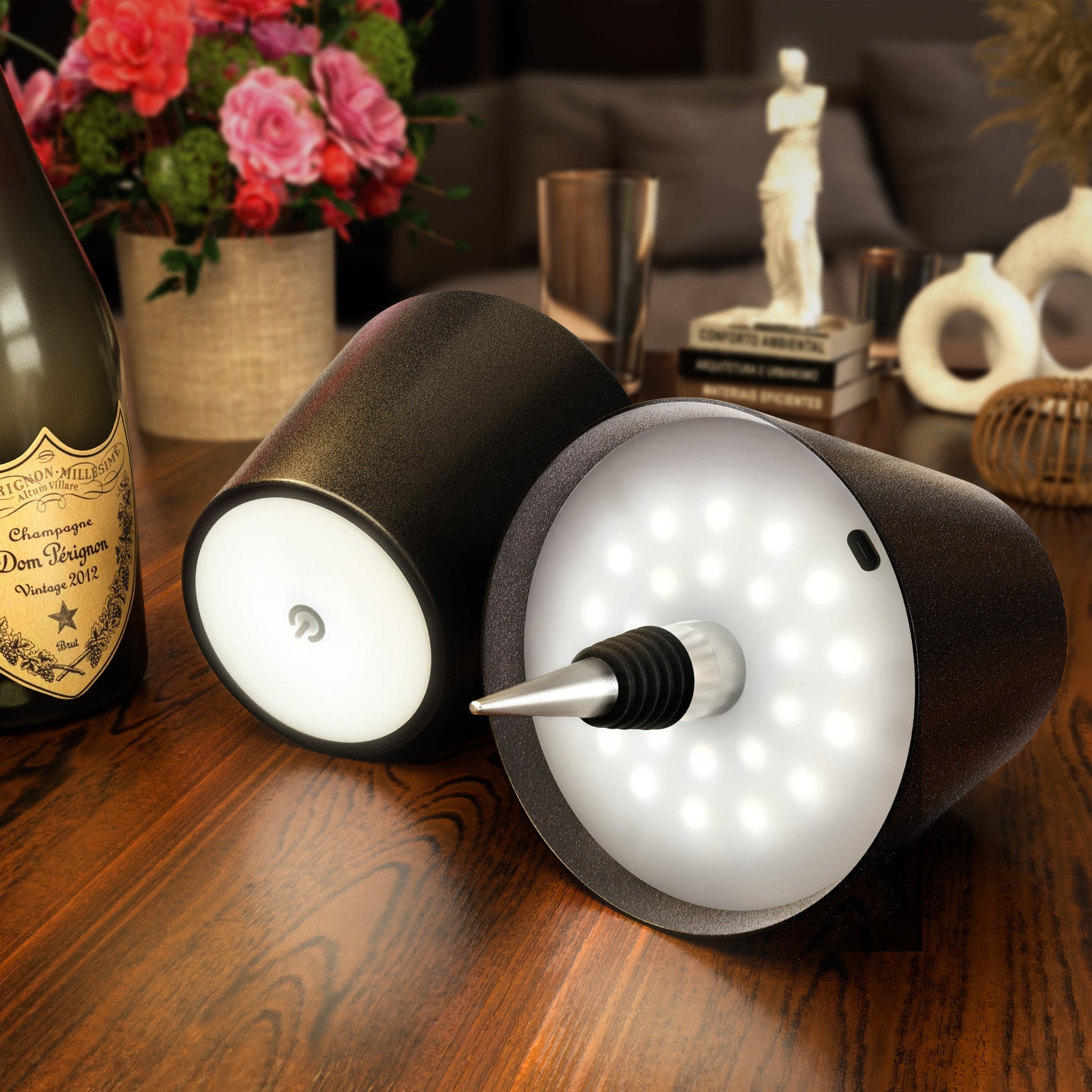 Rechargeable Bottle-Top Lamp – 3000K Warm LED, USB-C, Portable Table Light