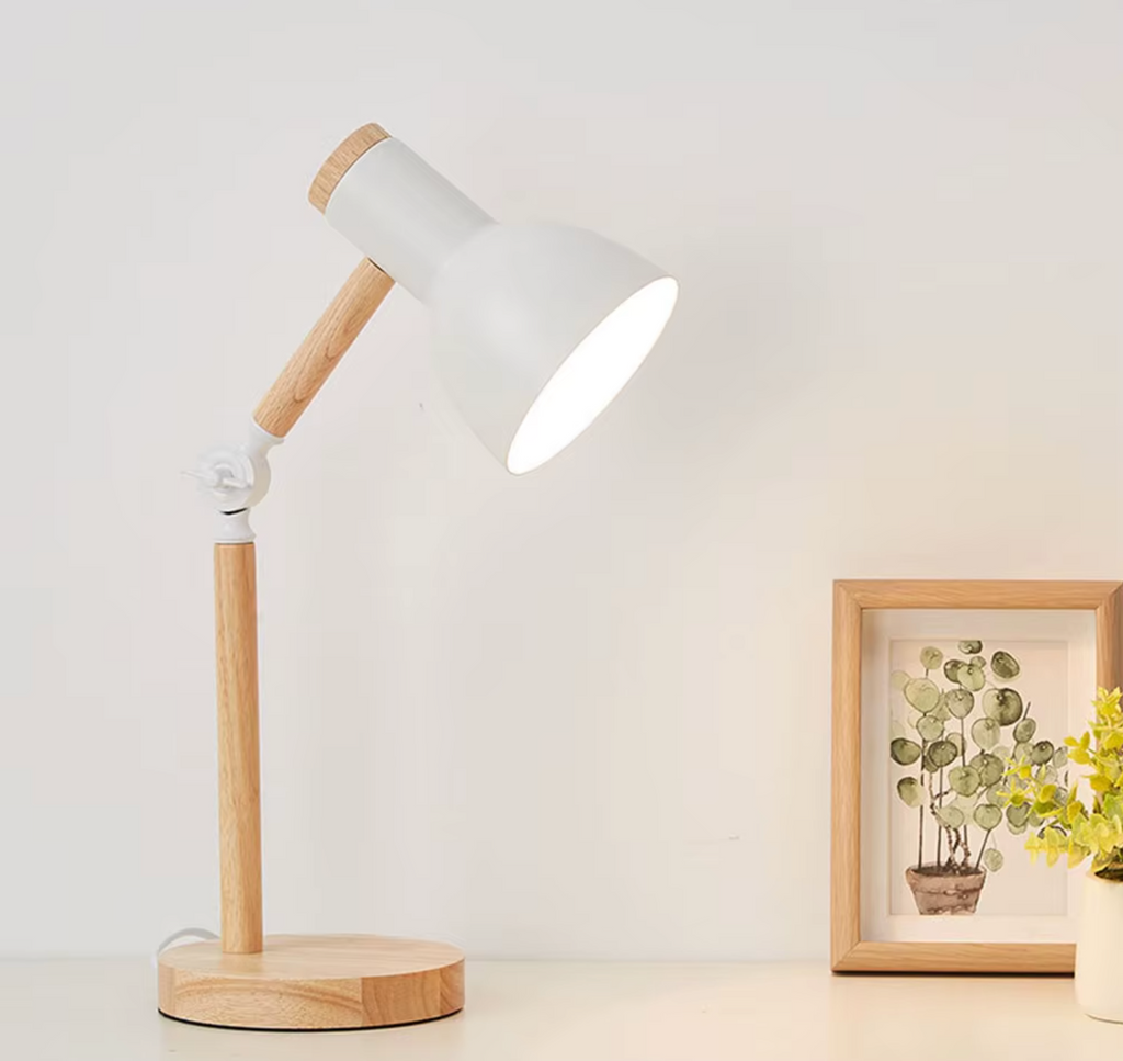 Wooden Table Lamp with LED Bulb and Dimmer