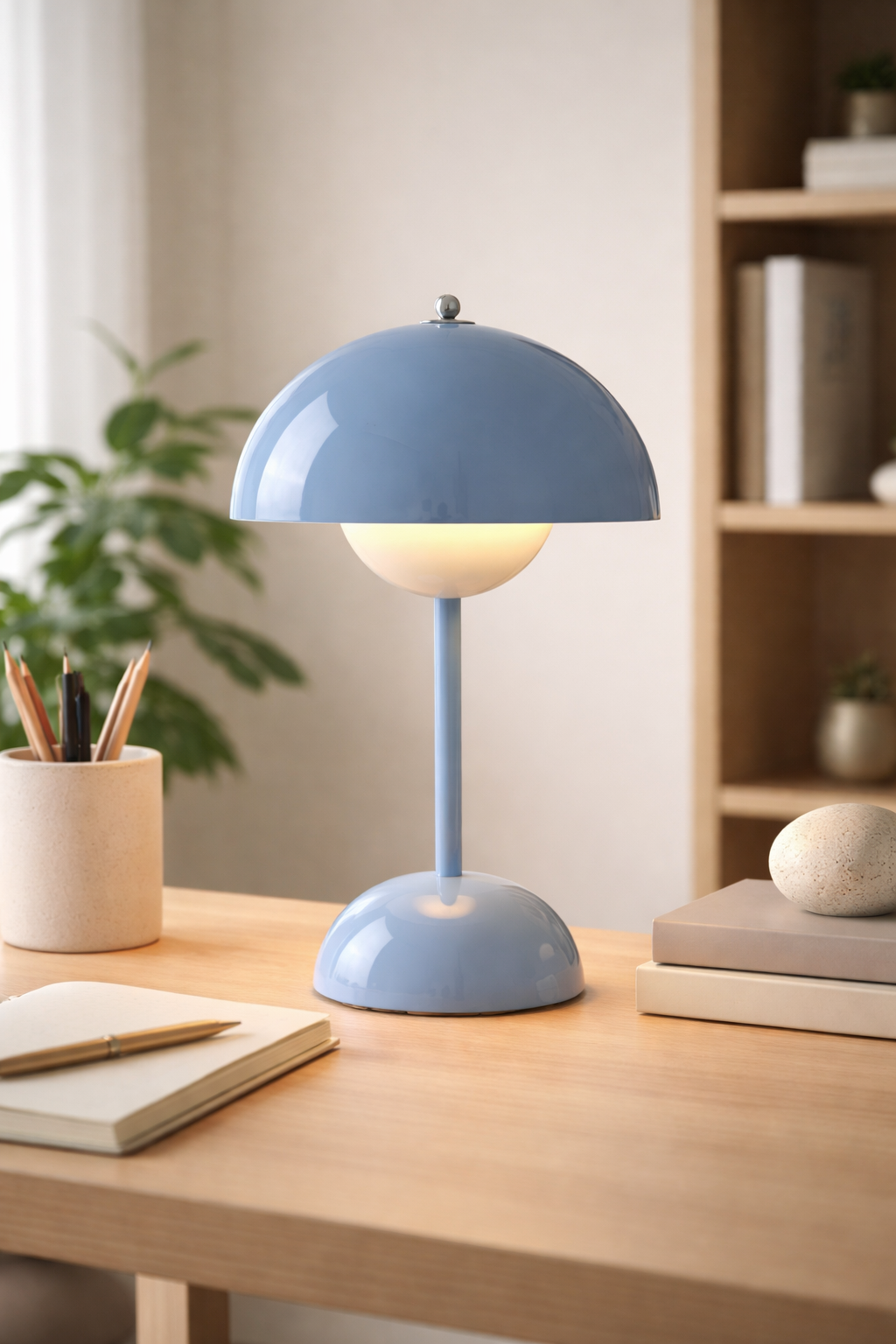 Scandinavian Mushroom Flower Table Lamp with Wooden Base
