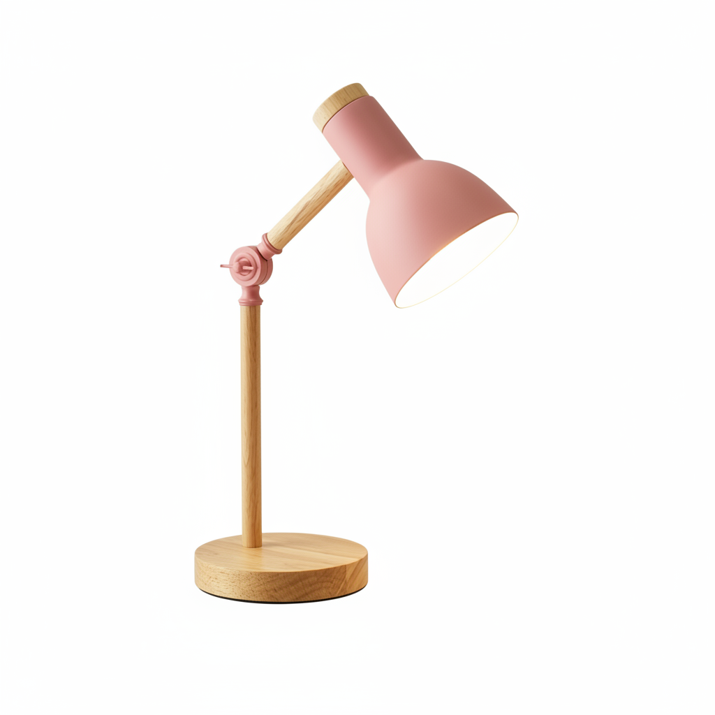 Pink table lamp on white background