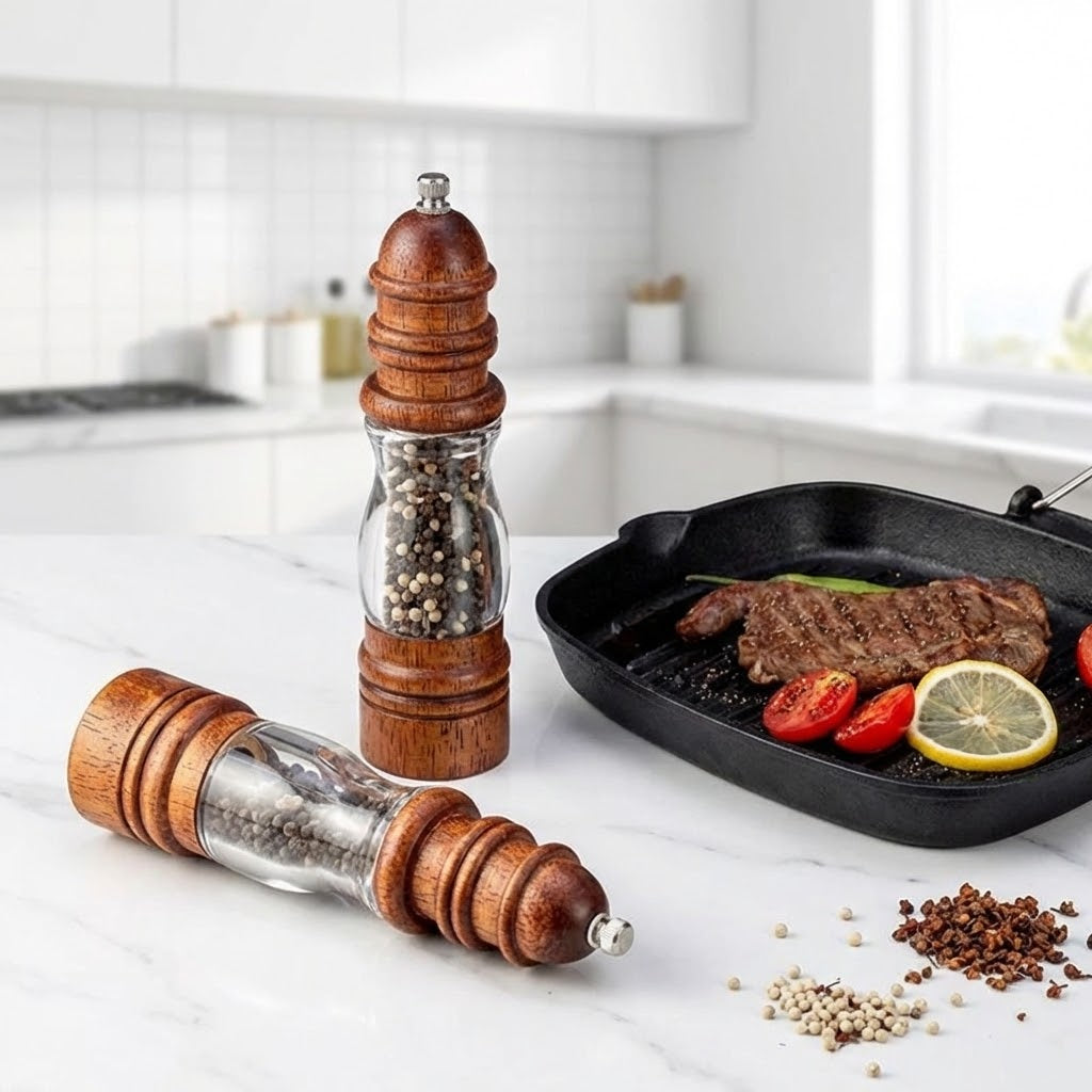 Wooden Salt & Pepper Grinder – Rubberwood Manual Spice Mill